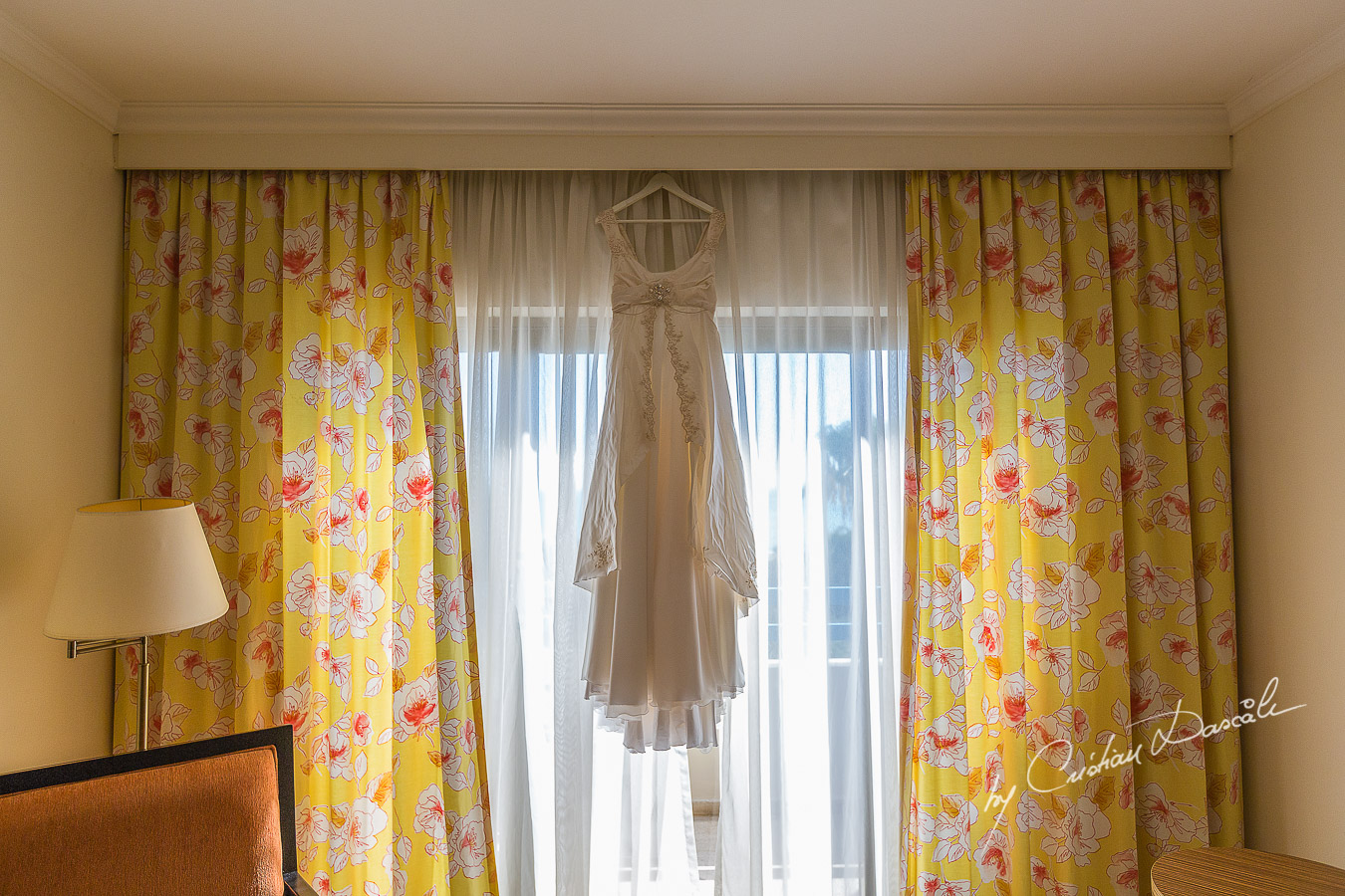 Bridal dress photographed at Elias Beach Hotel in Limassol