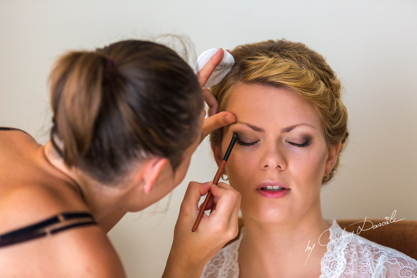Bridal makeup under progress at Elias Beach Hotel in Limassol