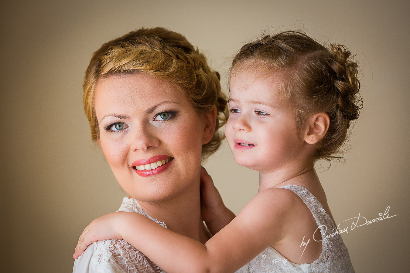 Bride Daria and her beautiful daughter just minutes before wedding ceremony at Elias Beach Hotel in Limassol