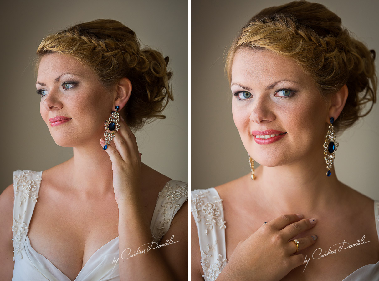 Beautiful bridal portrait of Daria before her wedding at Elias Beach Hotel in Limassol