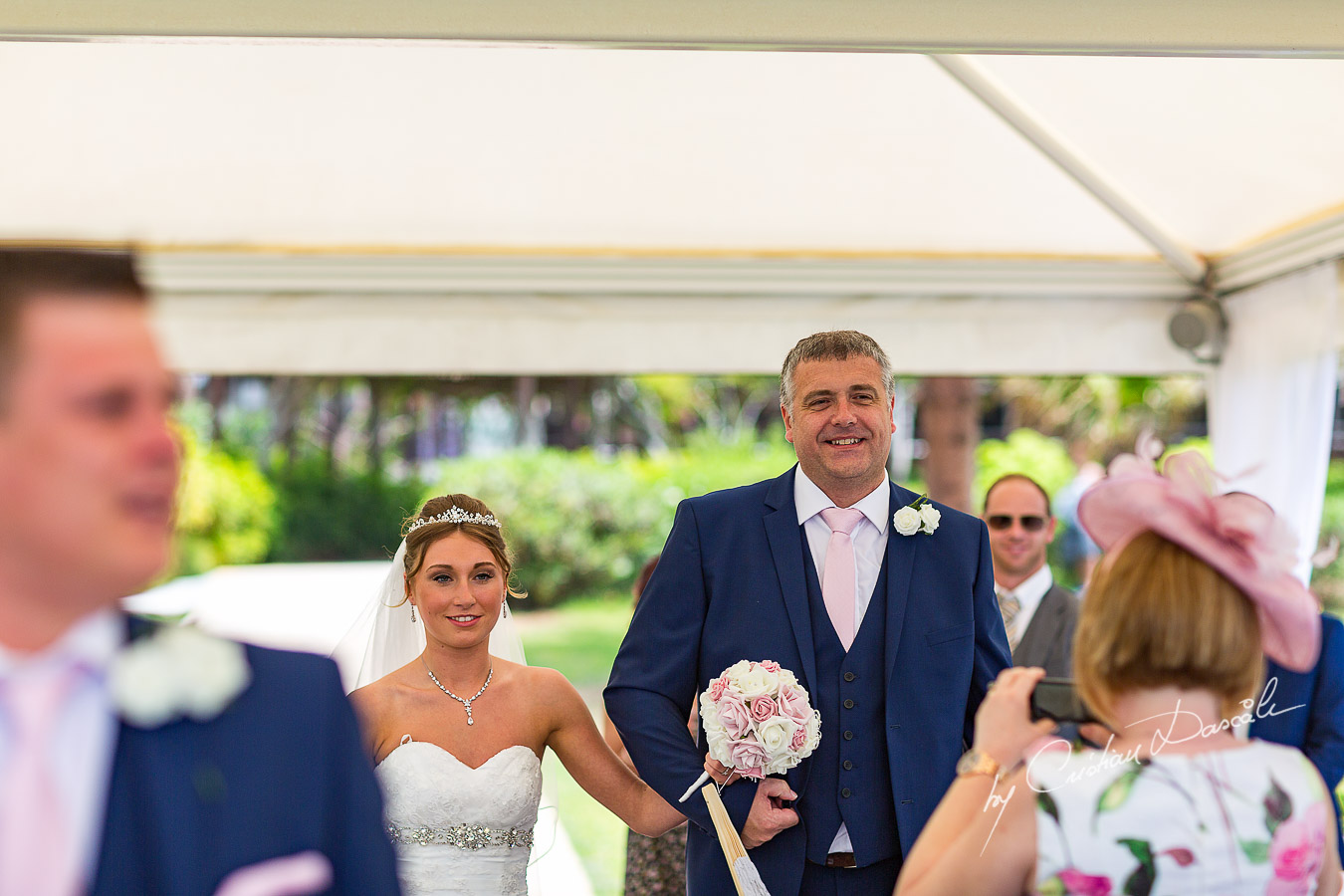 Bride Alicia and her father photographed at Nissi Beach Resort in Ayia Napa, Cyprus by Cristian Dascalu.