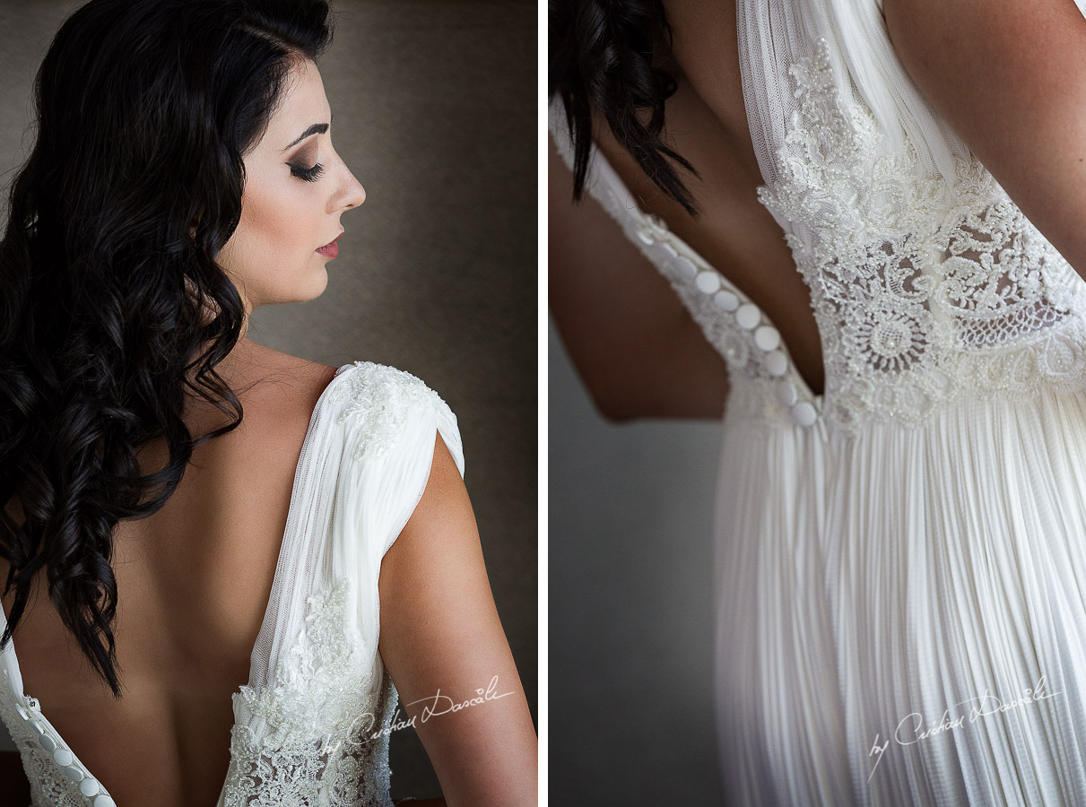 Bride posing before wedding ceremony at Pernera Beach Hotel in Protaras, Cyprus.