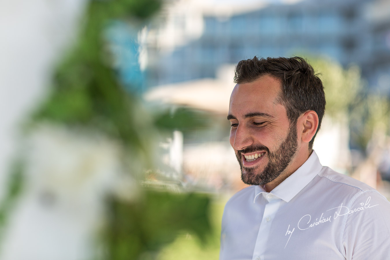 Groom waiting for his bride at a wedding ceremony at Pernera Beach Hotel in Protaras, Cyprus.