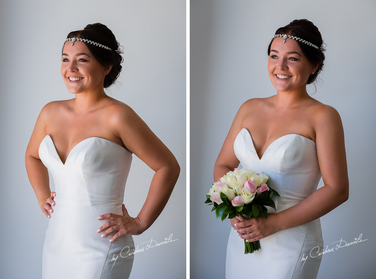 Beautiful bride Amy posing before her wedding ceremony at King Evelton Beach and Resort.