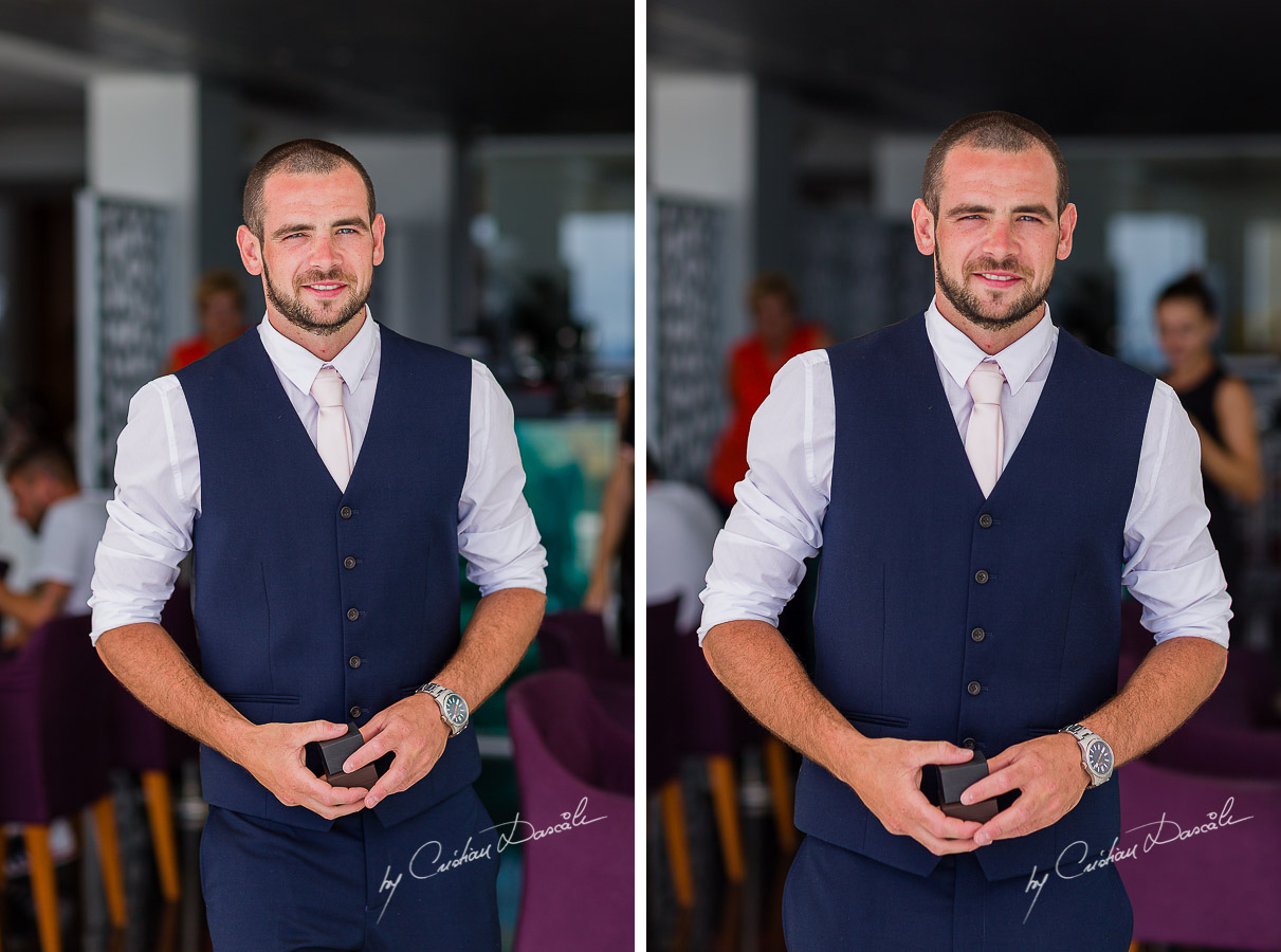 Groom Luke getting ready for his wedding ceremony at King Evelton Beach and Resort.