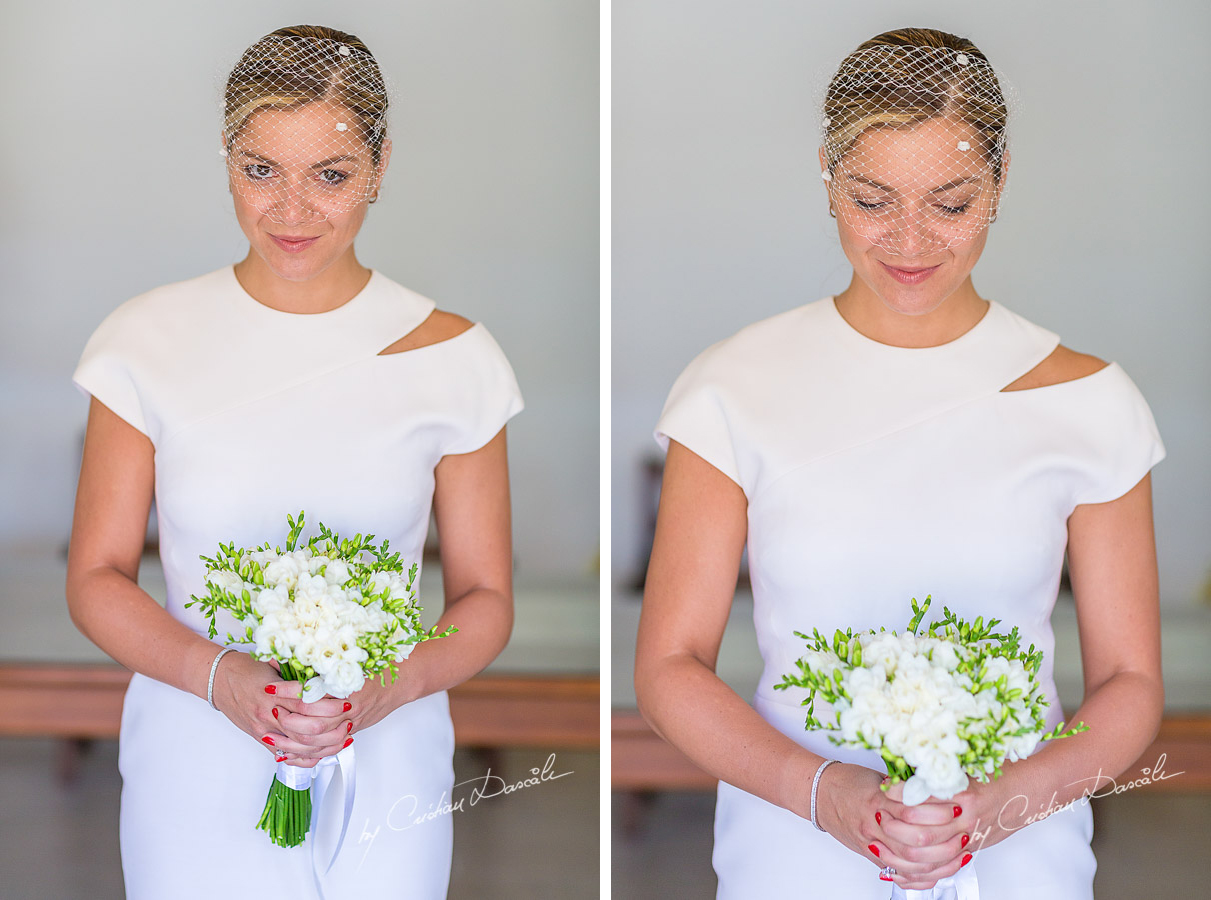 Bridal portrait before the wedding ceremony at Germasoia Cultura Center in Limassol, Cyprus.