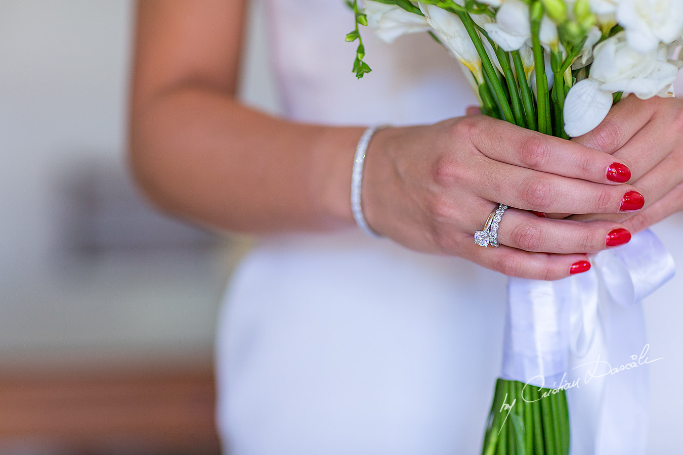 Engagement ring photographed before the wedding ceremony at Germasoia Cultura Center in Limassol, Cyprus.