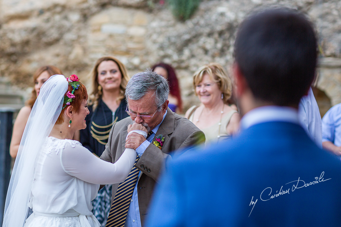 Bride and Groom meet in front of the church at Traditional Cyprus Wedding in Tochni, Larnaca.