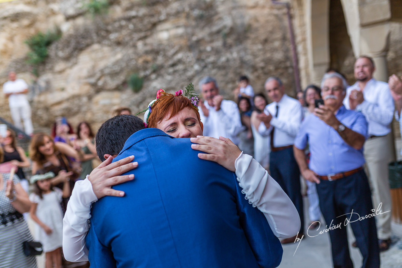 Bride and Groom meet in front of the church at Traditional Cyprus Wedding in Tochni, Larnaca.