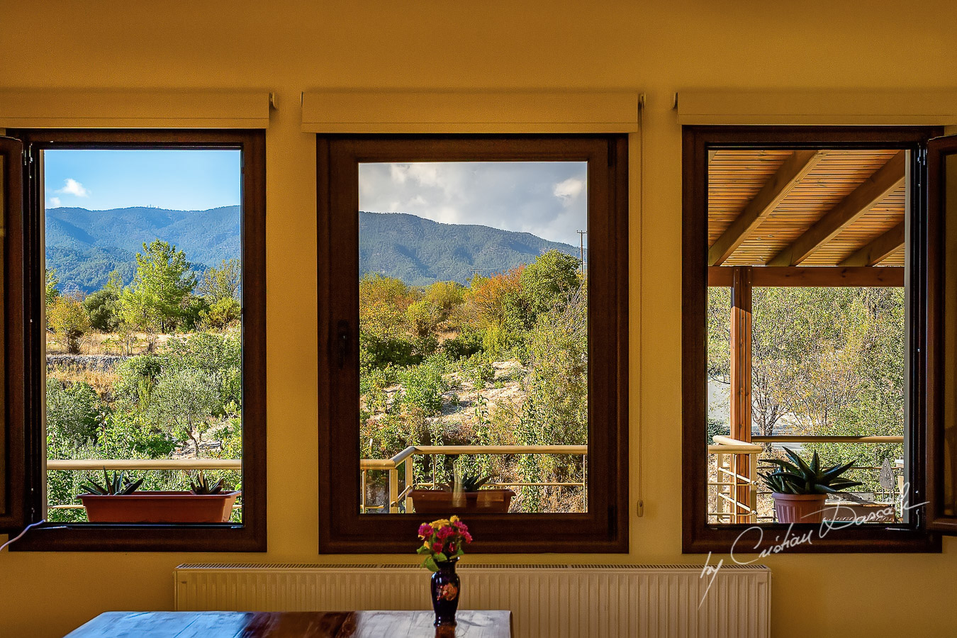 View towards Troodos Mountains captured at The Roses Vila in Trimiklini.