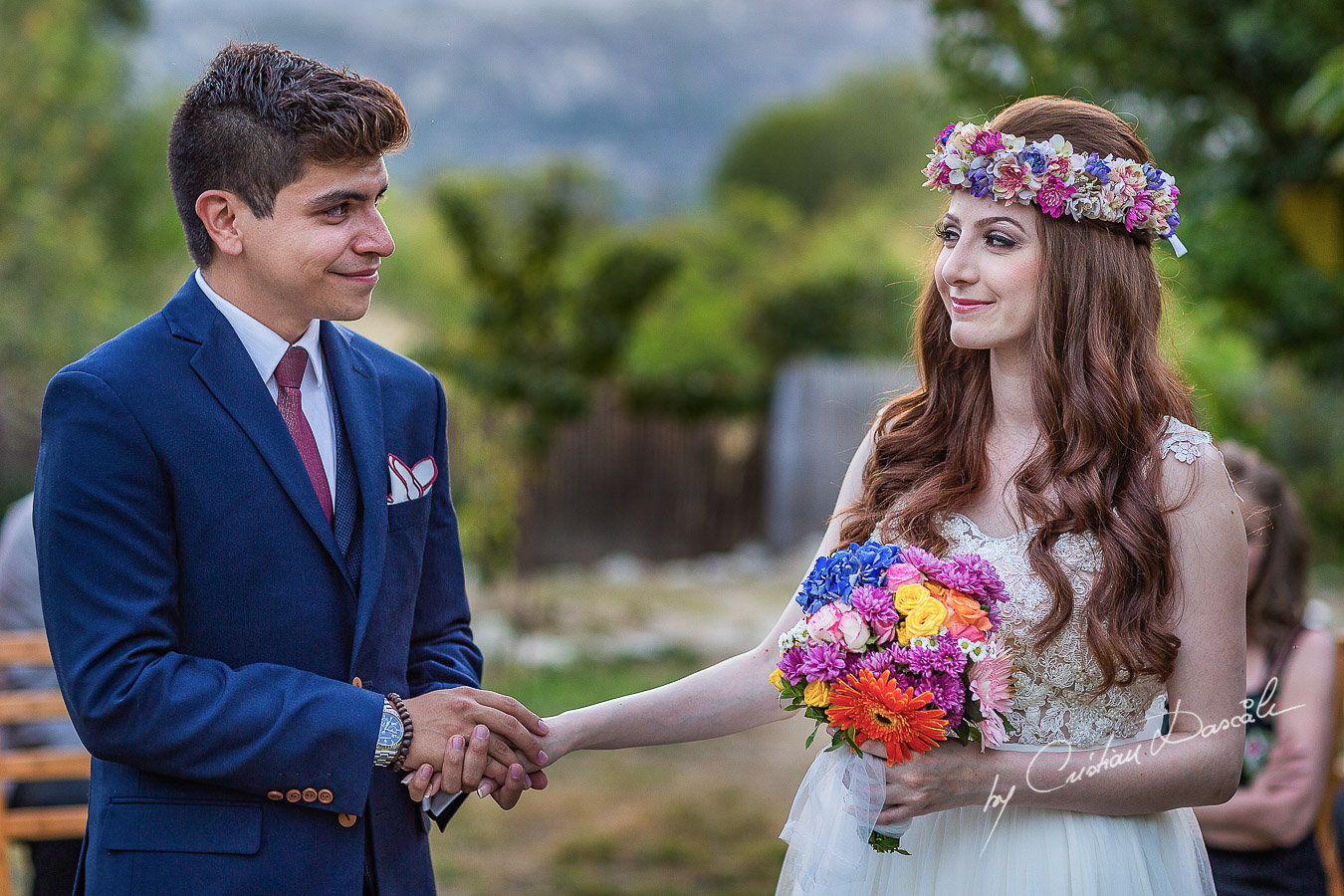 Emotional moments captured at a beautiful bohemian wedding in Trimiklini, Cyprus.