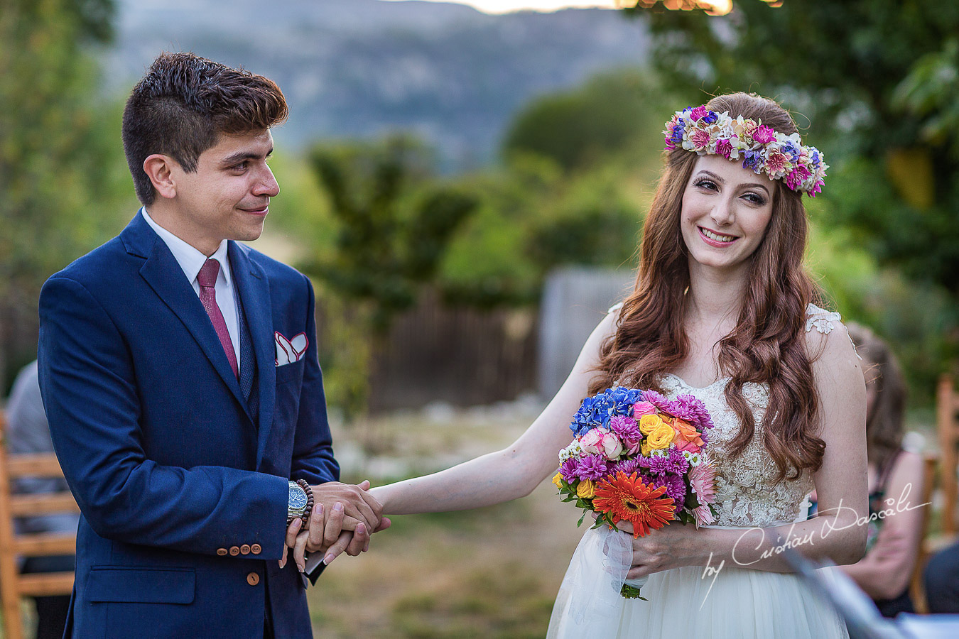 Emotional moments captured at a beautiful bohemian wedding in Trimiklini, Cyprus.