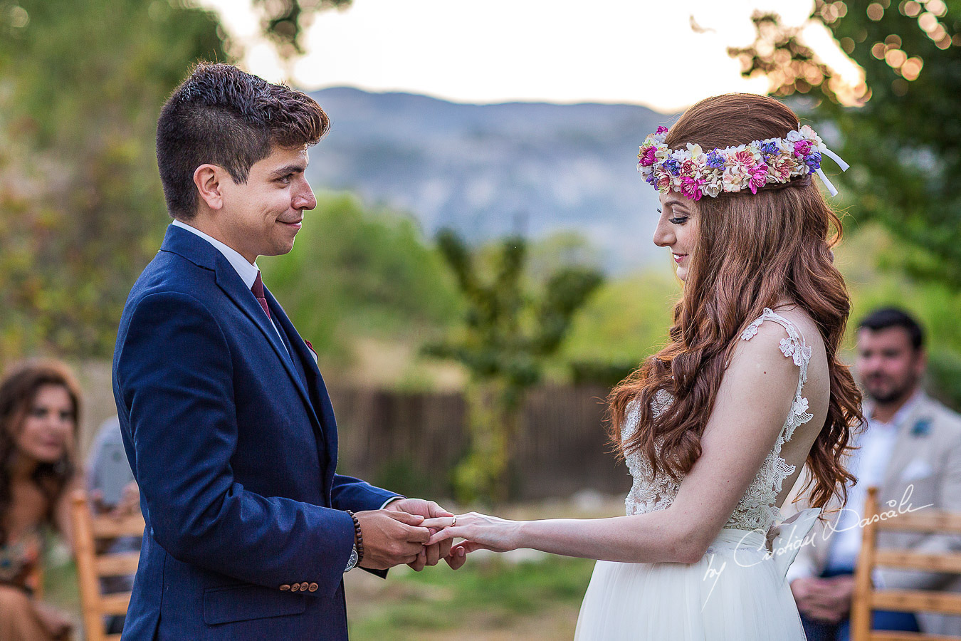 Emotional moments captured at a beautiful bohemian wedding in Trimiklini, Cyprus.