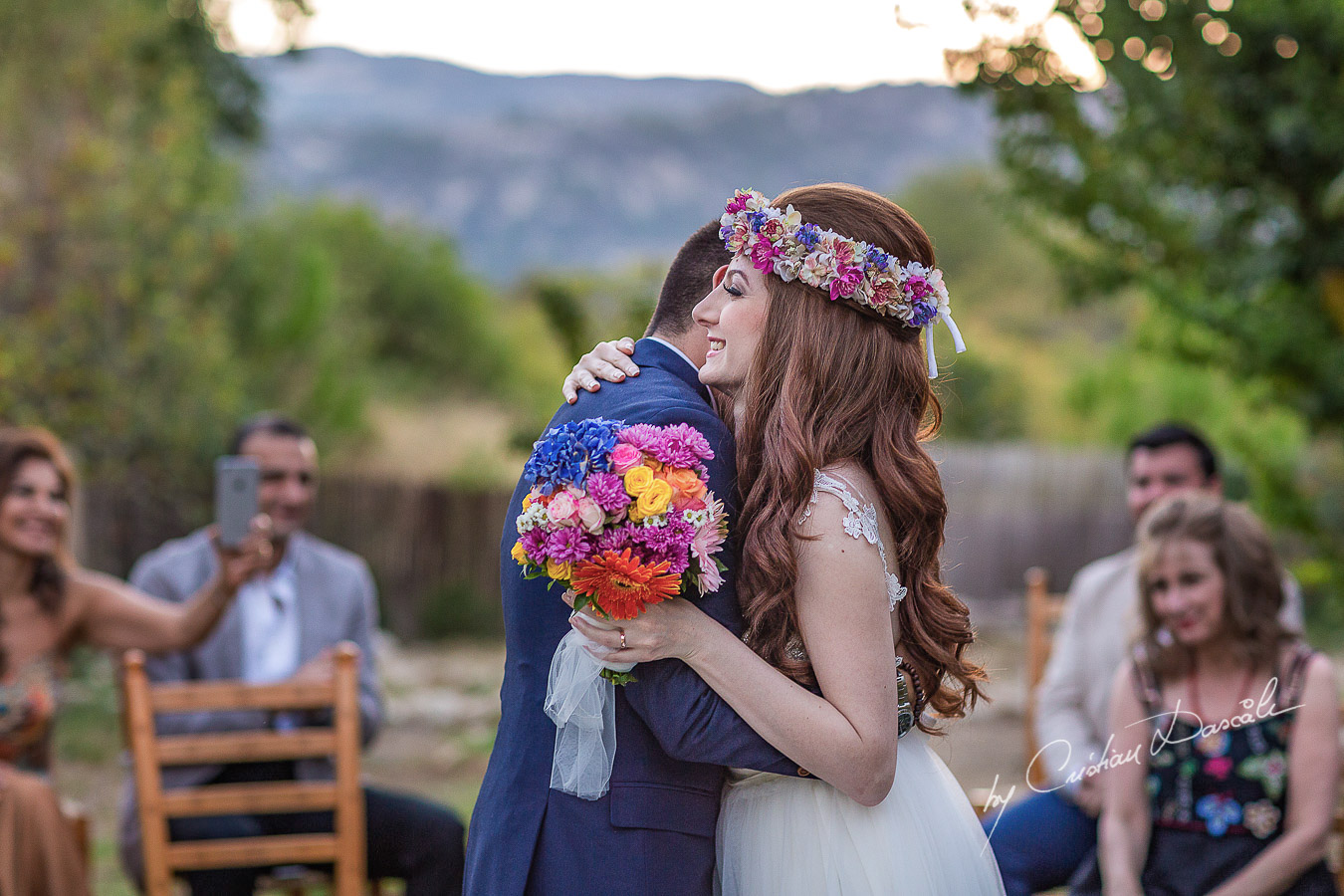 Emotional moments captured at a beautiful bohemian wedding in Trimiklini, Cyprus.