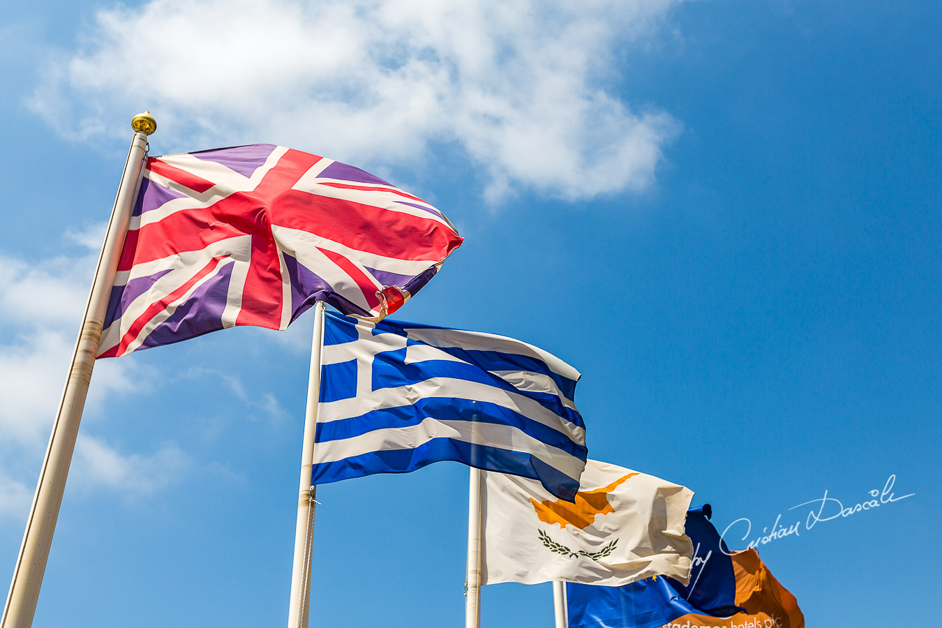 Great Britain , Greek and Cyprus Flags photographed by Cristian Dascalu at Elysium Hotel in Cyprus.