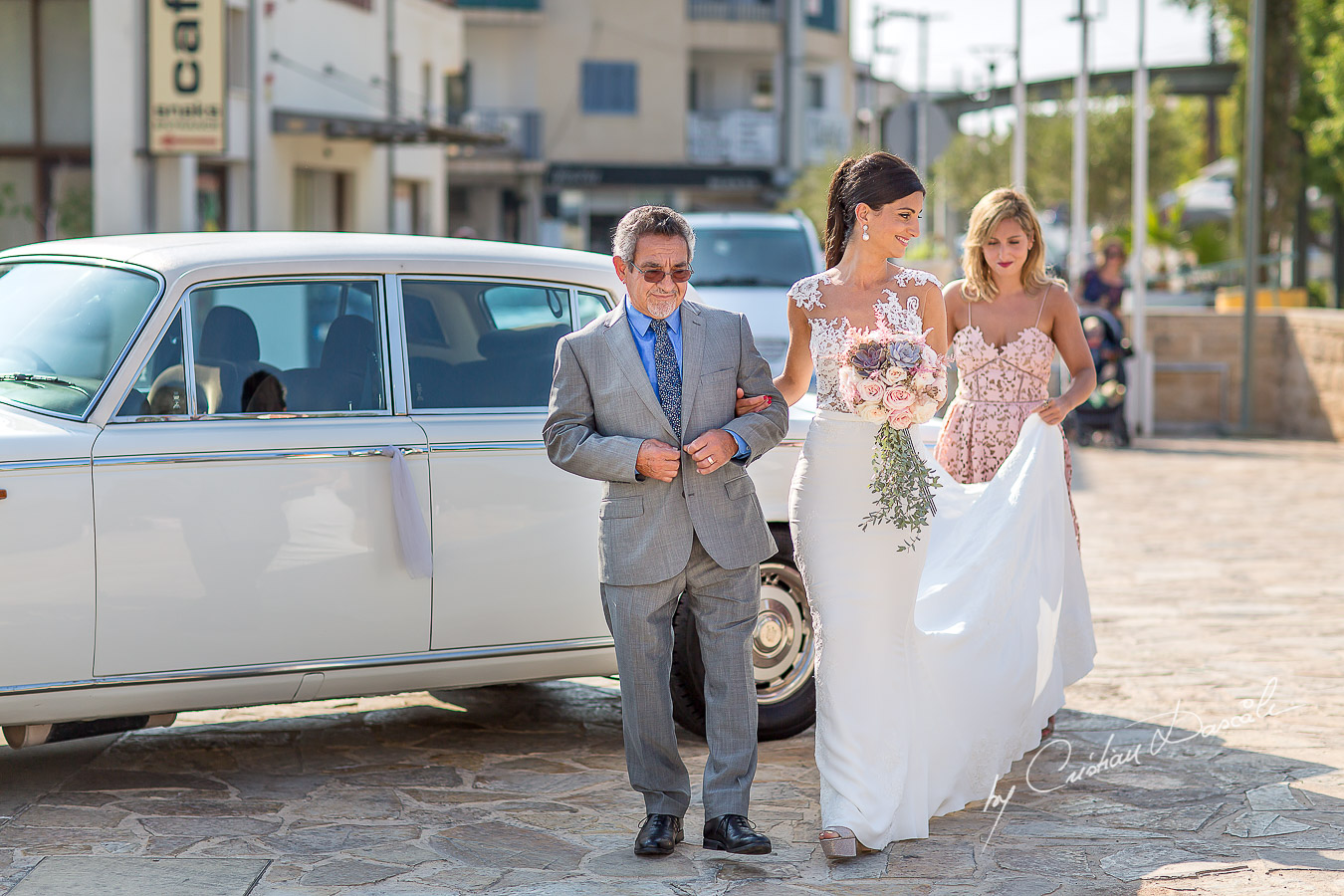 Bride`s arrival at her wedding Ceremony from Agia Paraskevi, in Paphos, Cyprus.