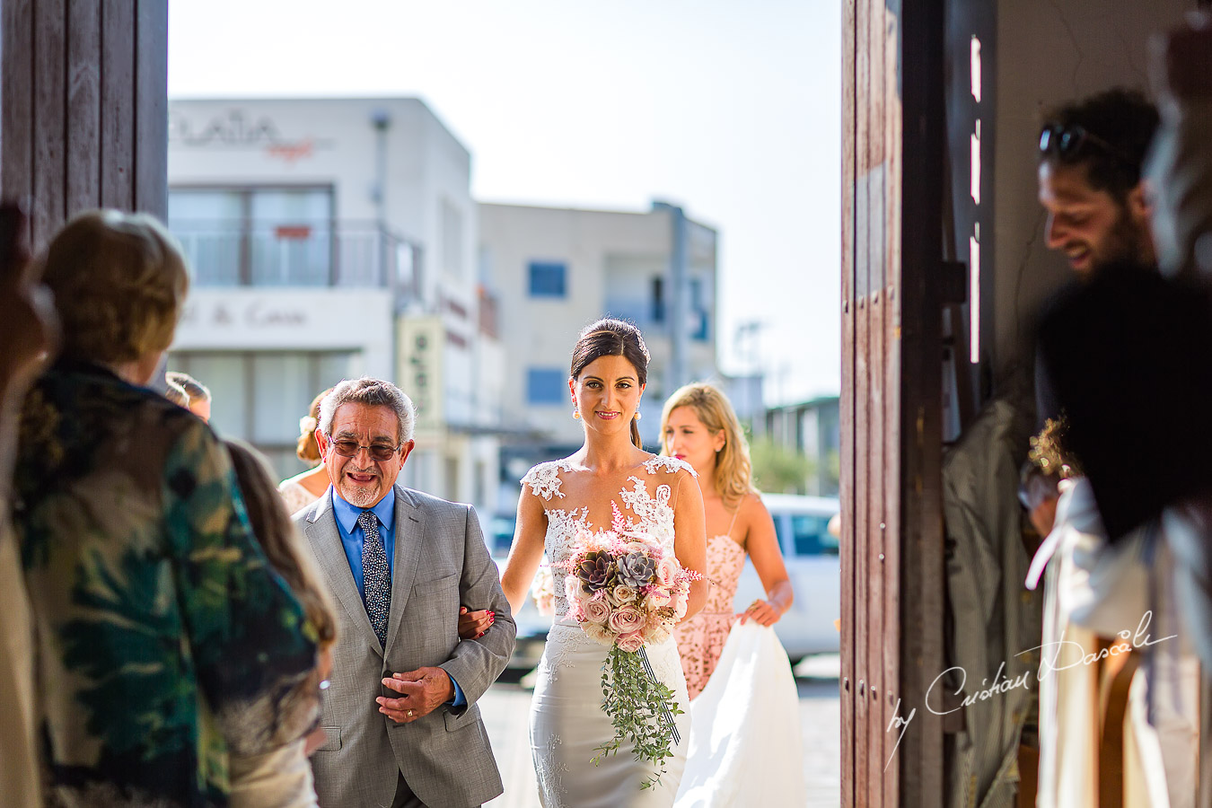 Bride`s arrival at her wedding Ceremony from Agia Paraskevi, in Paphos, Cyprus.