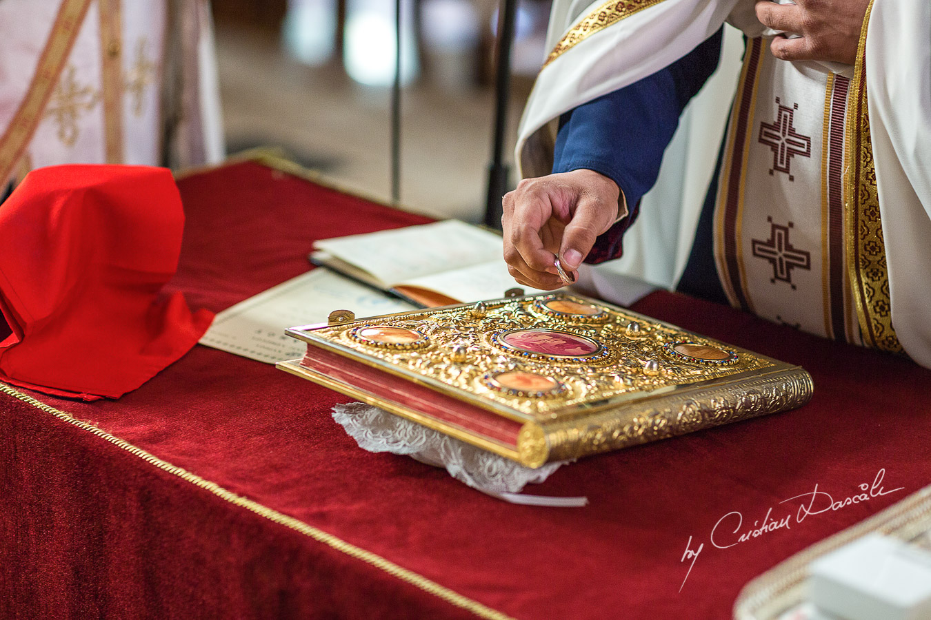 Church ceremony moments captured at an elegant and romantic wedding at Elias Beach Hotel by Cristian Dascalu.