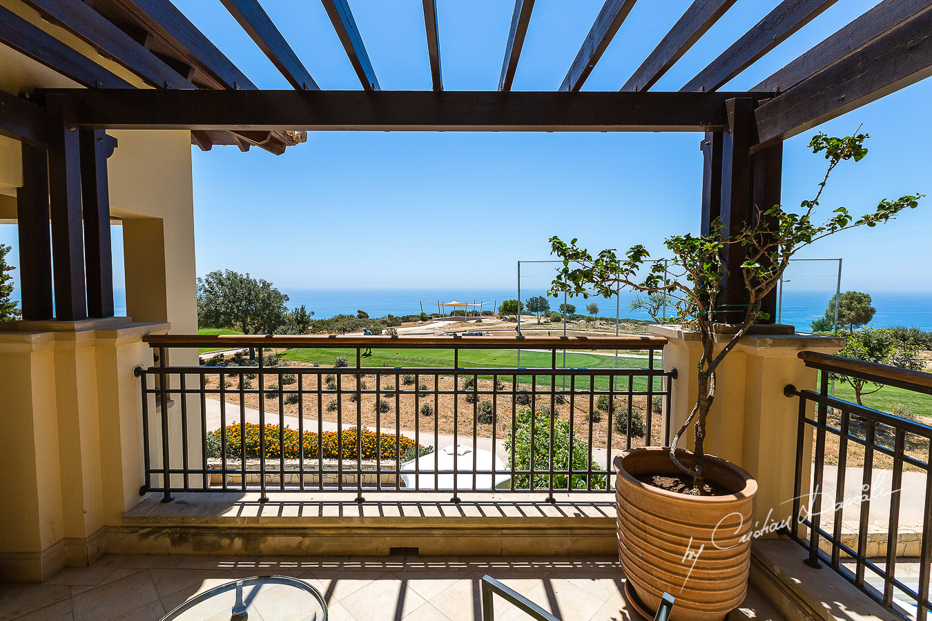 Beautiful sea view from Aphrodite Hills Resort captured during a wedding by Cristian Dascalu.