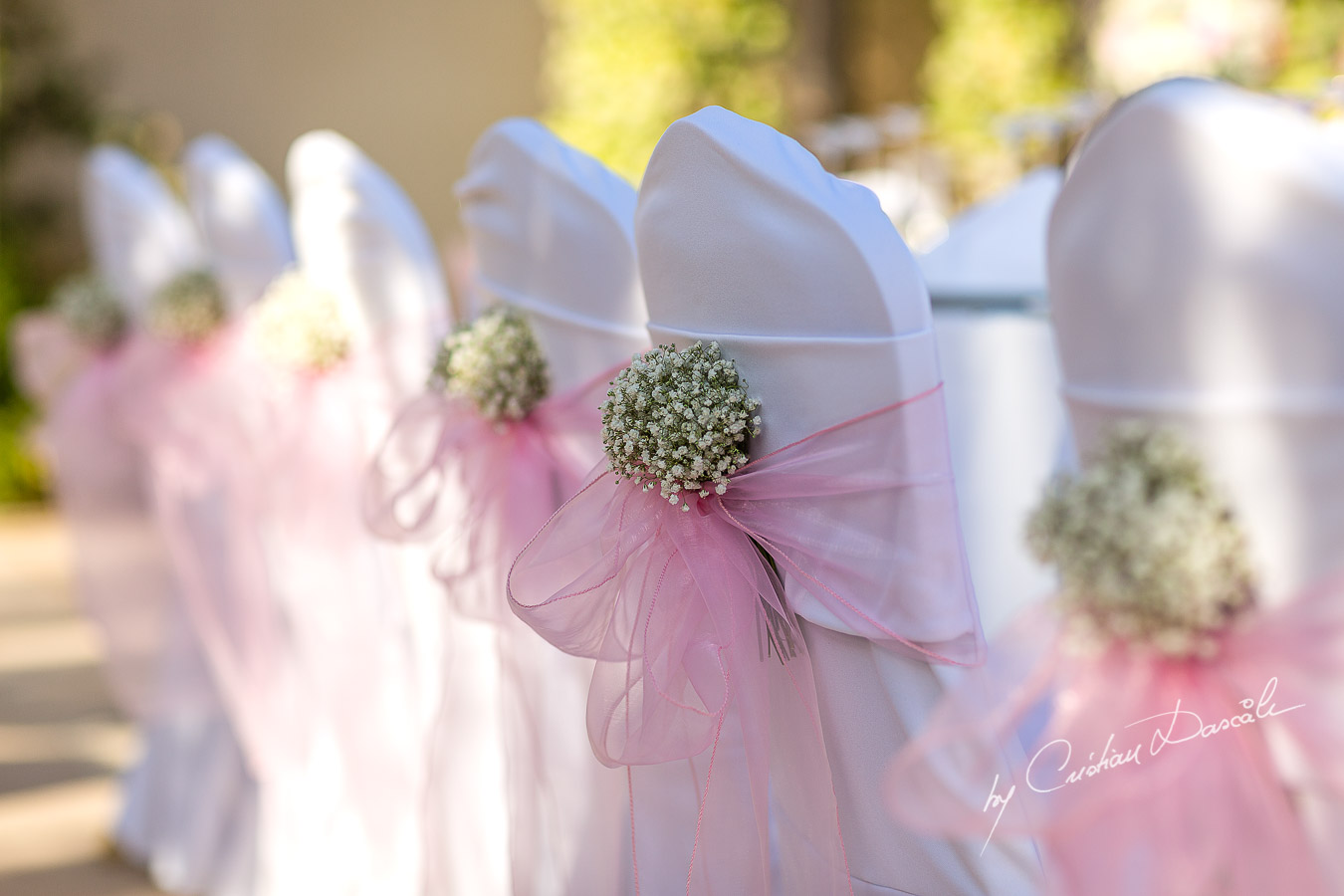 Unique wedding decorations captured by Cristian Dascalu at a wedding at The Aphrodite Hills Resort in Paphos, Cyprus.