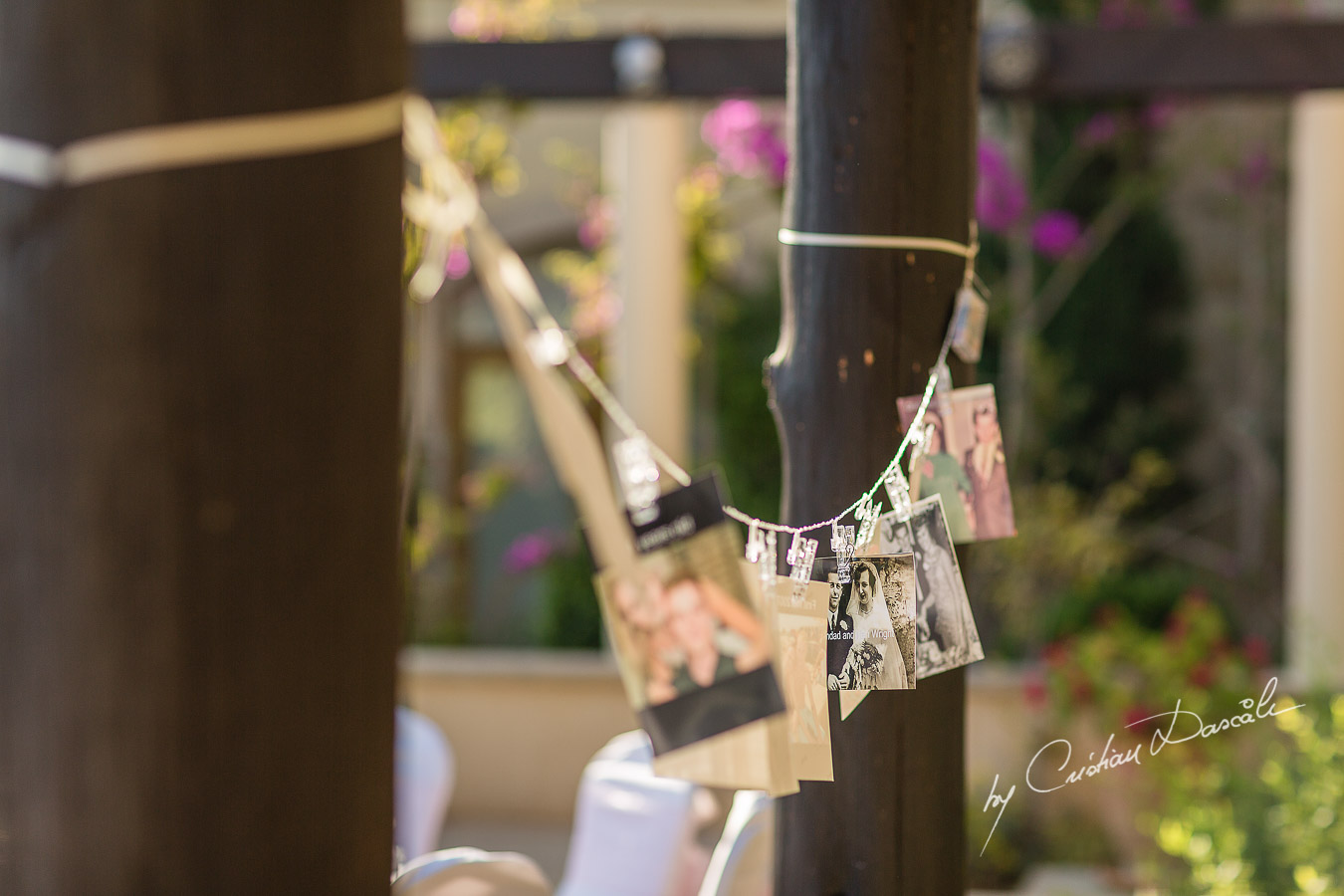 Simple yet beautiful wedding decorations captured by Cristian Dascalu at a wedding at The Aphrodite Hills Resort in Paphos, Cyprus.