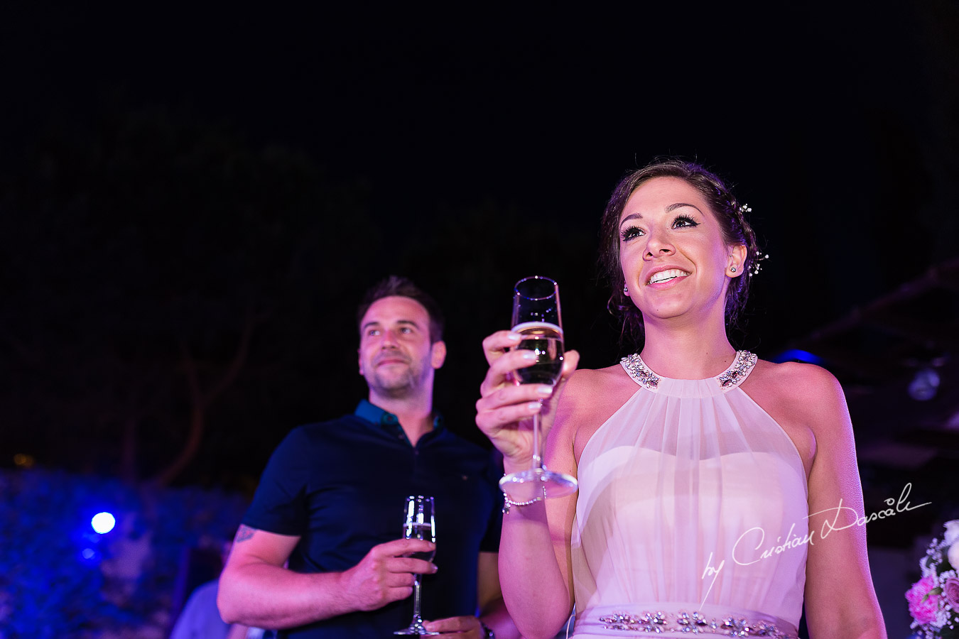 Wedding dinner moments captured by Cristian Dascalu at a wedding at The Aphrodite Hills Resort in Paphos, Cyprus.