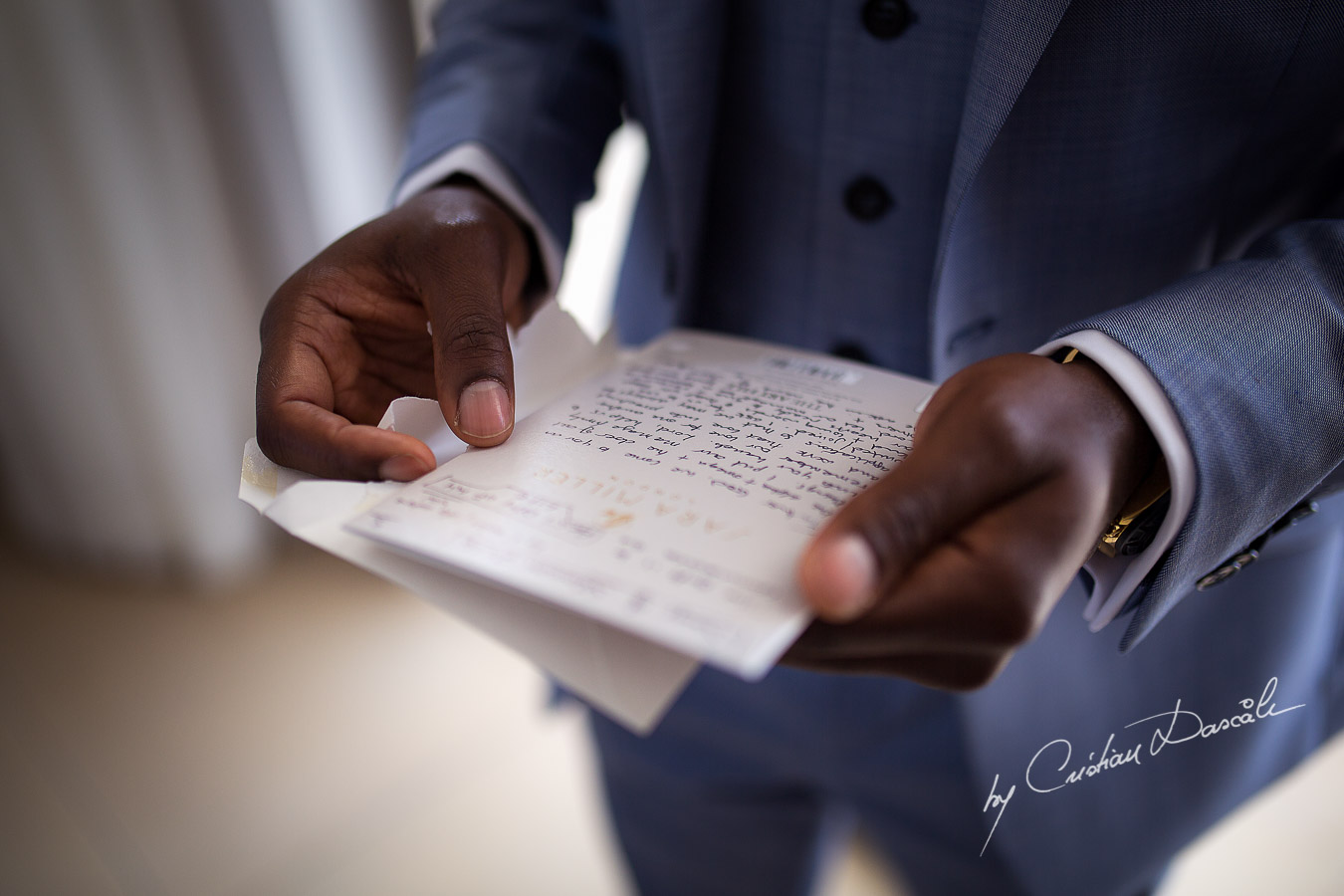 Letter from bride to the groom phootgraphed at a wedding at Minthis Hills in Cyprus, by Cristian Dascalu.