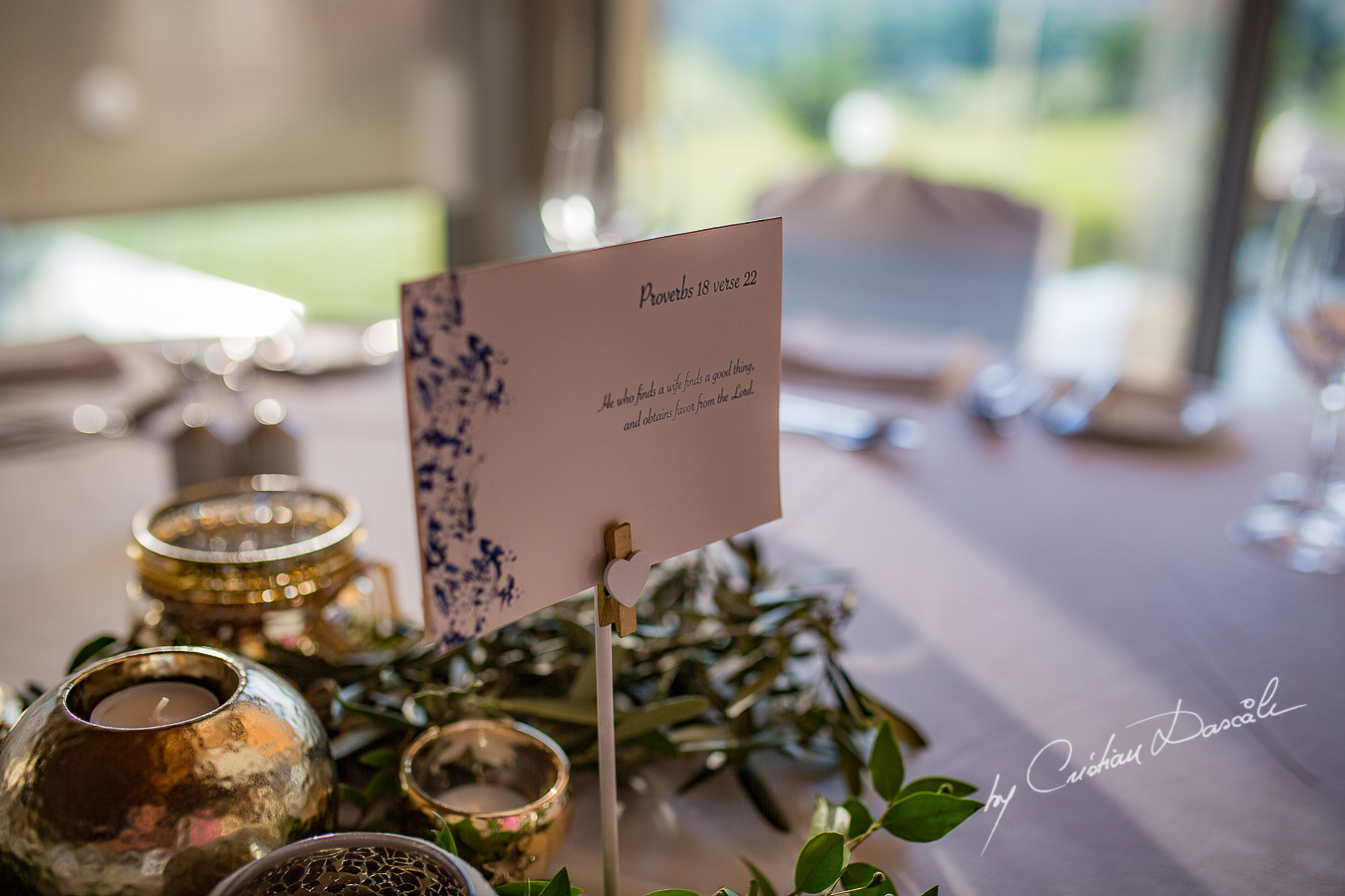 Wedding venue details captured at a wedding at Minthis Hills in Cyprus, by Cristian Dascalu.