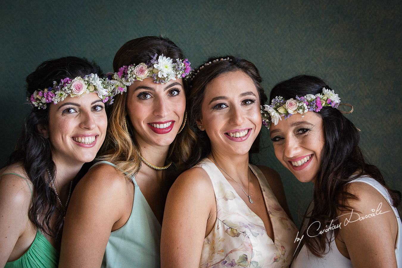 The Bride and her bridesmaids posing during getting ready as part of an Exclusive Wedding photography at Grand Resort Limassol, captured by Cyprus Wedding Photographer Cristian Dascalu.