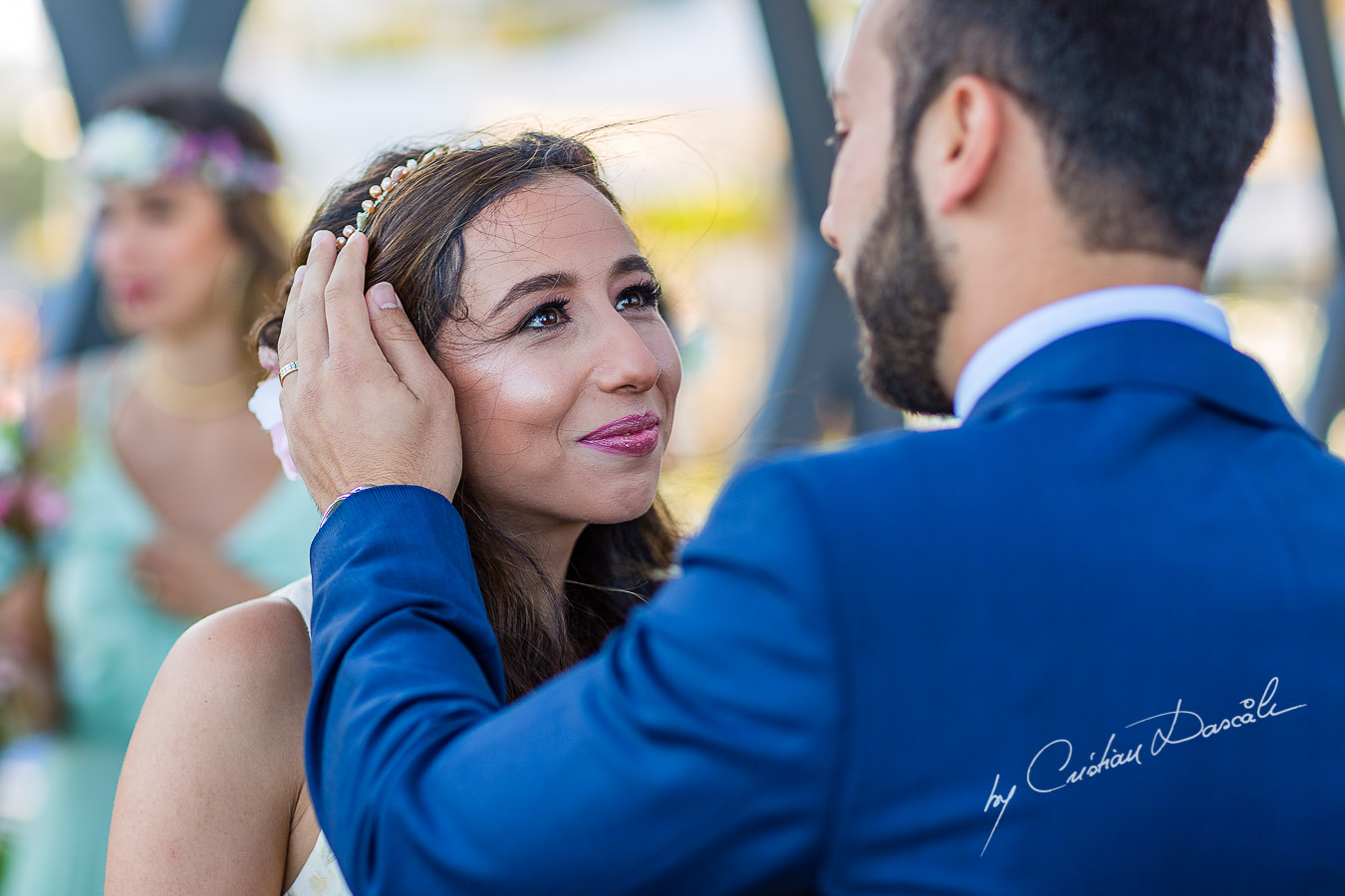 Unique gentle moments with the bride and groom during the ceremony, as part of an Exclusive Wedding photography at Grand Resort Limassol, captured by Cyprus Wedding Photographer Cristian Dascalu.