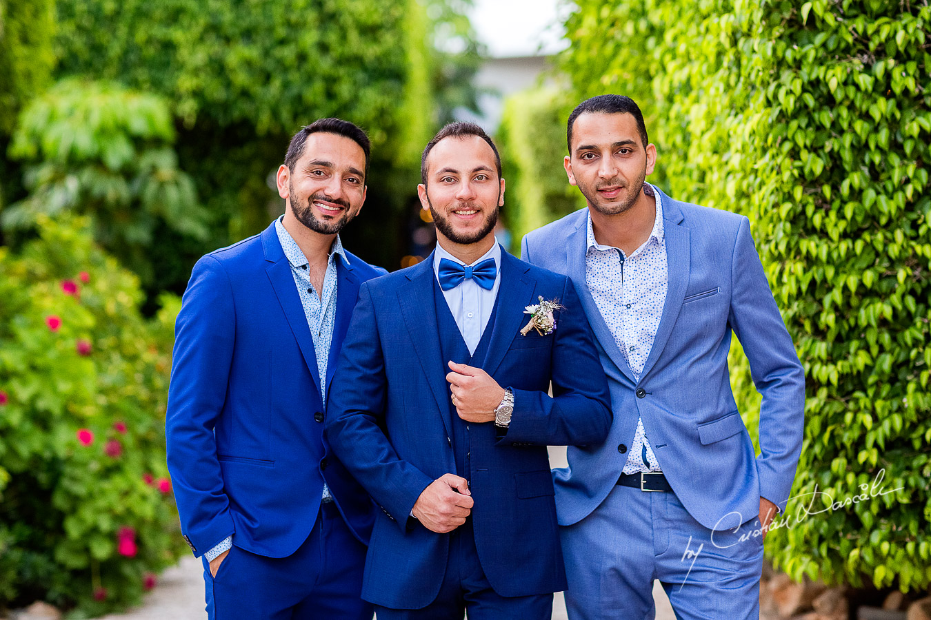 Portrait with the groom and his friends photographed as part of an Exclusive Wedding photography at Grand Resort Limassol, captured by Cyprus Wedding Photographer Cristian Dascalu.