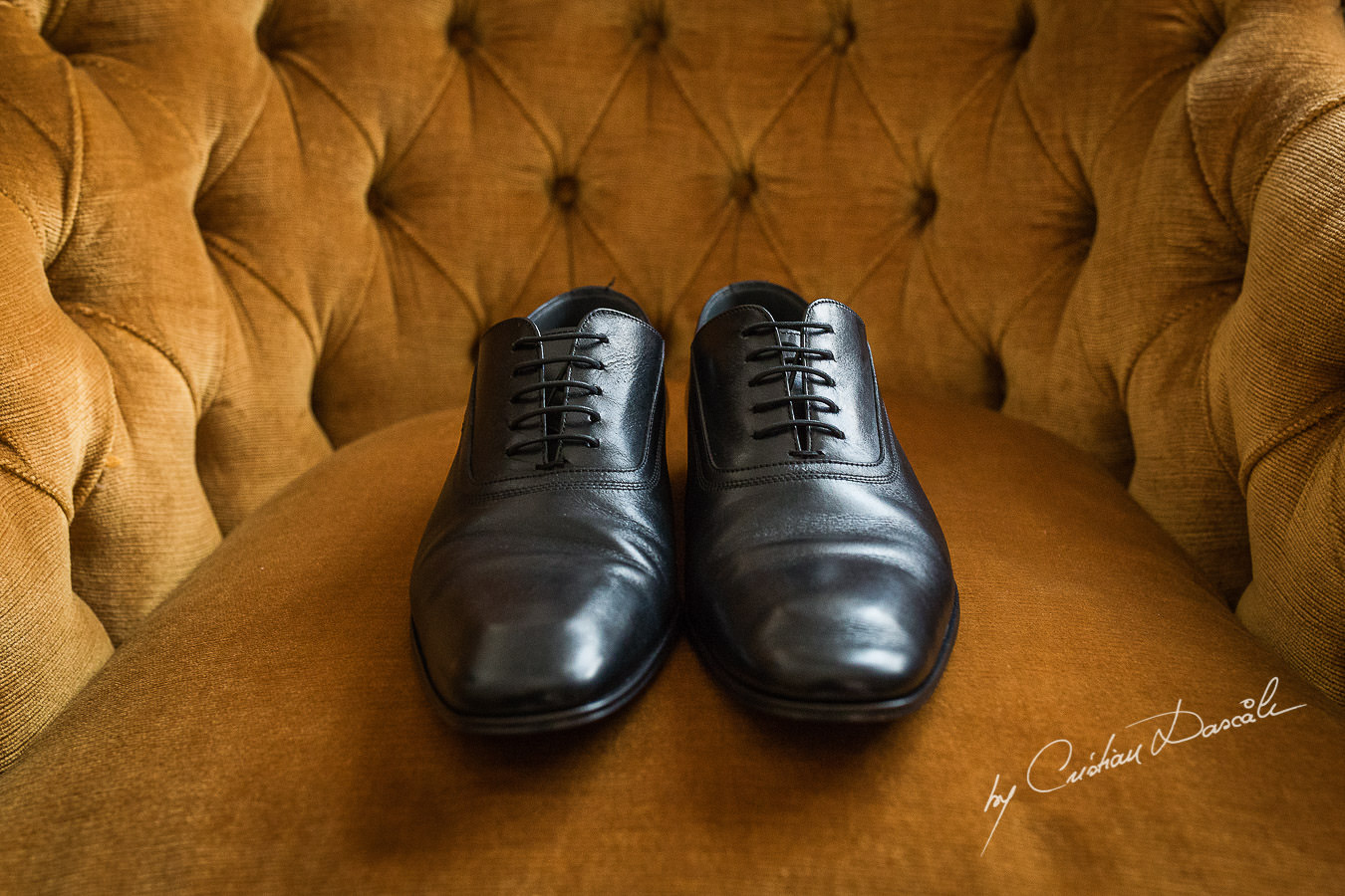 Groom's shoes captured at a wedding in Cyprus by Photographer Cristian Dascalu.