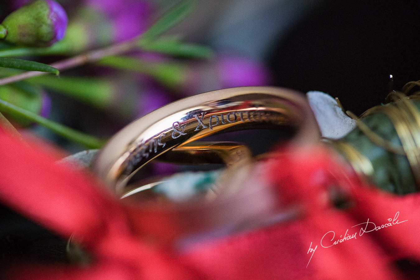 Wedding rings details, captured at a wedding in Cyprus by Photographer Cristian Dascalu.