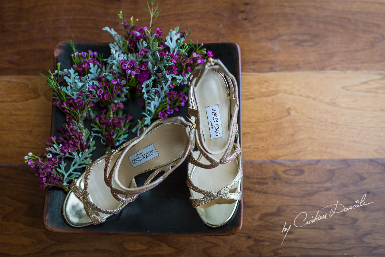 Jimmy Choo bridal shoes details, captured at a wedding in Cyprus by Photographer Cristian Dascalu.