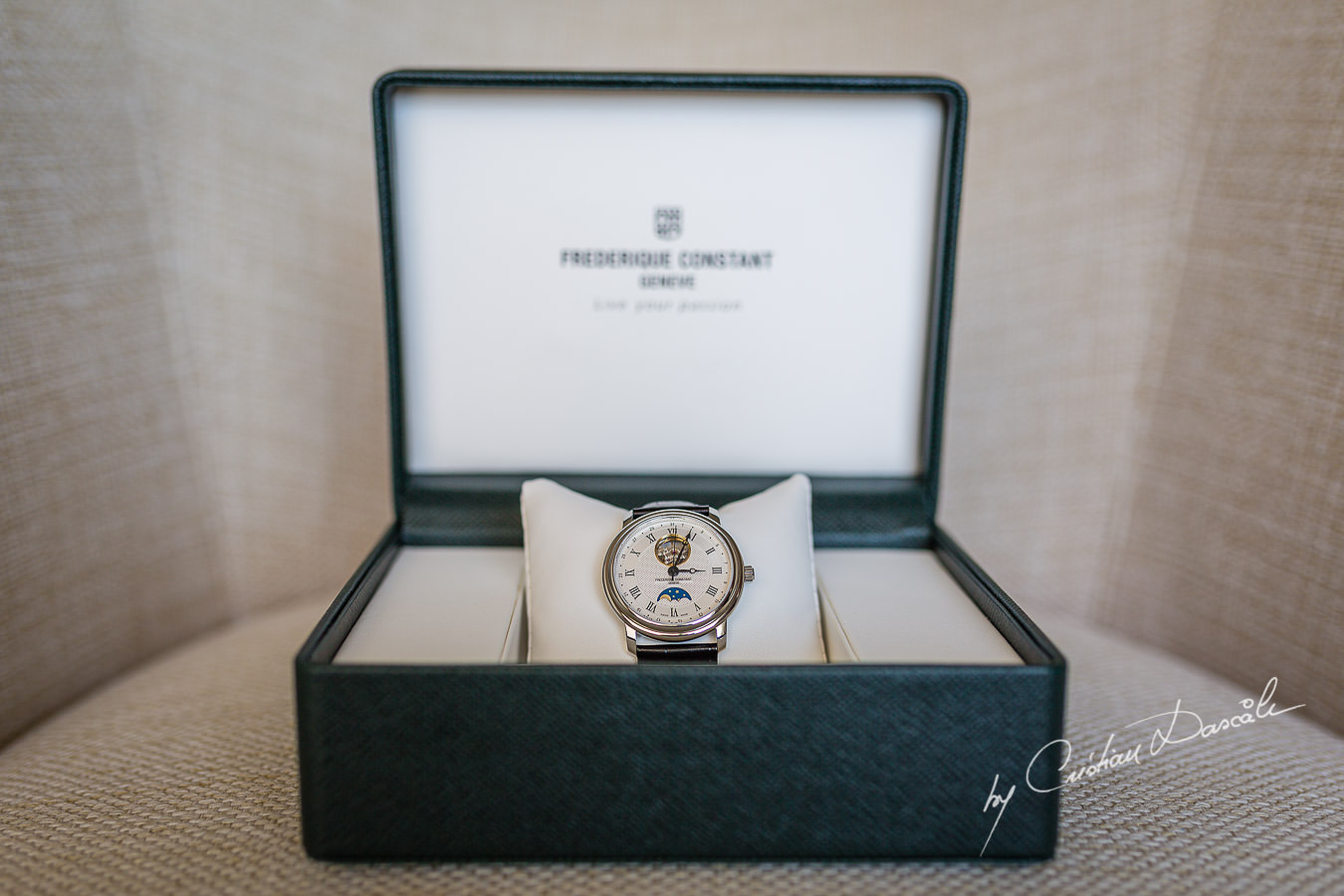 Groom's watch Frederique Constant photographed by Cristian Dascalu at Athena Beach Hotel in Paphos, Cyprus, during a symbolic wedding.