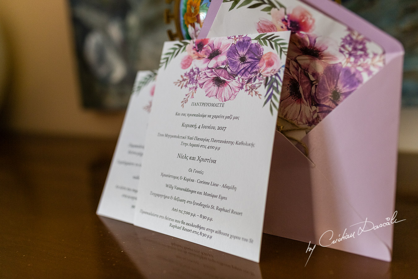 Beautiful Wedding Invitation photographed by Cristian Dascalu during a wedding ceremony at St Raphael Hotel in Limassol, Cyprus.