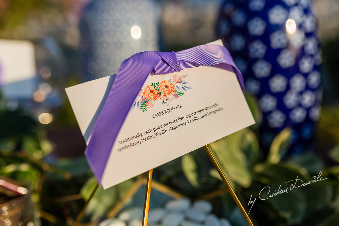 Beautiful Wedding details photographed by Cristian Dascalu during a wedding ceremony at St Raphael Hotel in Limassol, Cyprus.