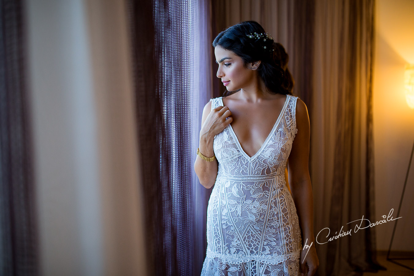 Beautiful Bridal Portrait captured during a wedding photography at the Lighthouse Limassol, by Cyprus Photographer Cristian Dascalu.