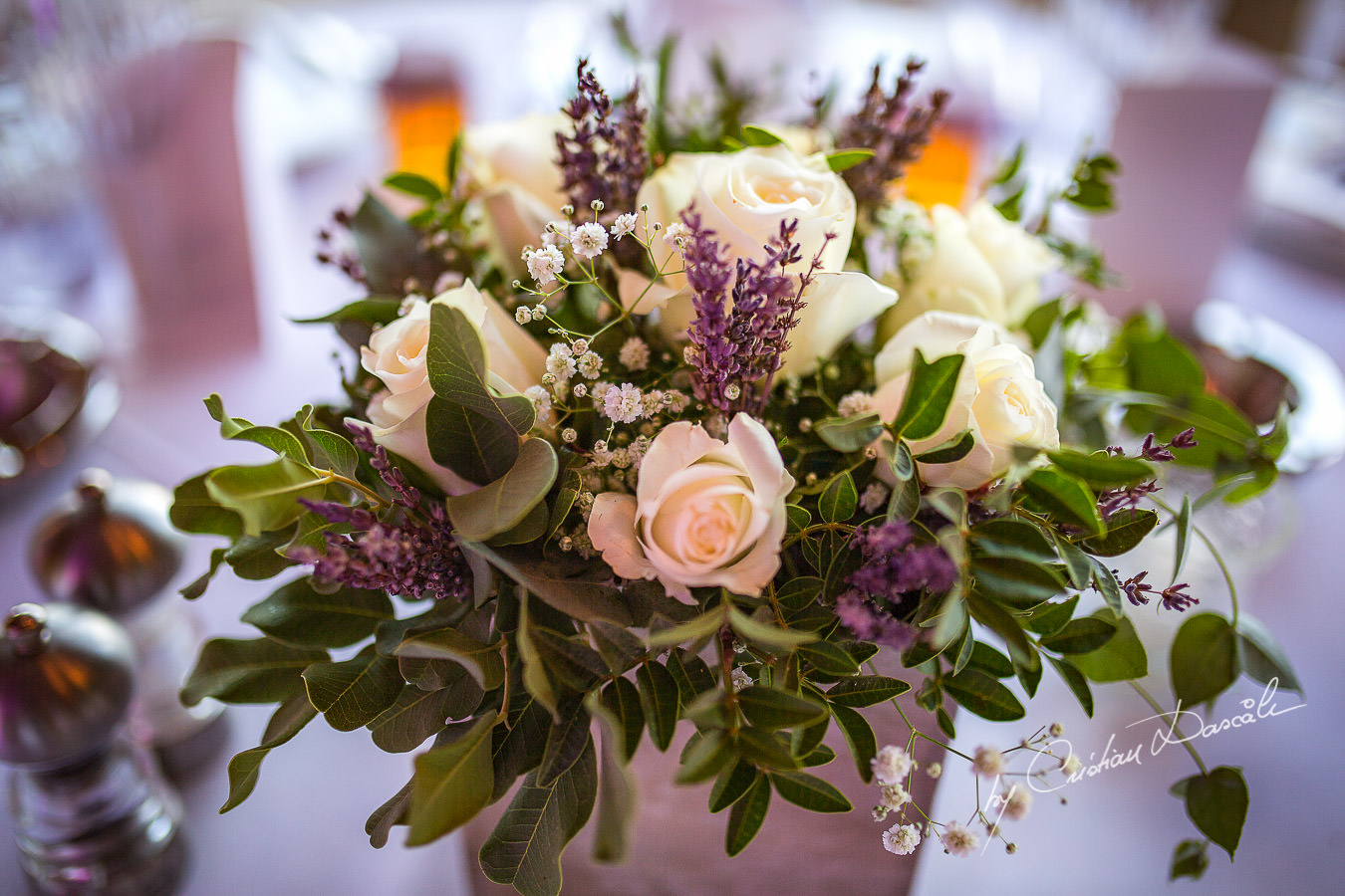 Floral wedding decorations captured during a wedding photography at the Lighthouse Limassol, by Cyprus Photographer Cristian Dascalu.