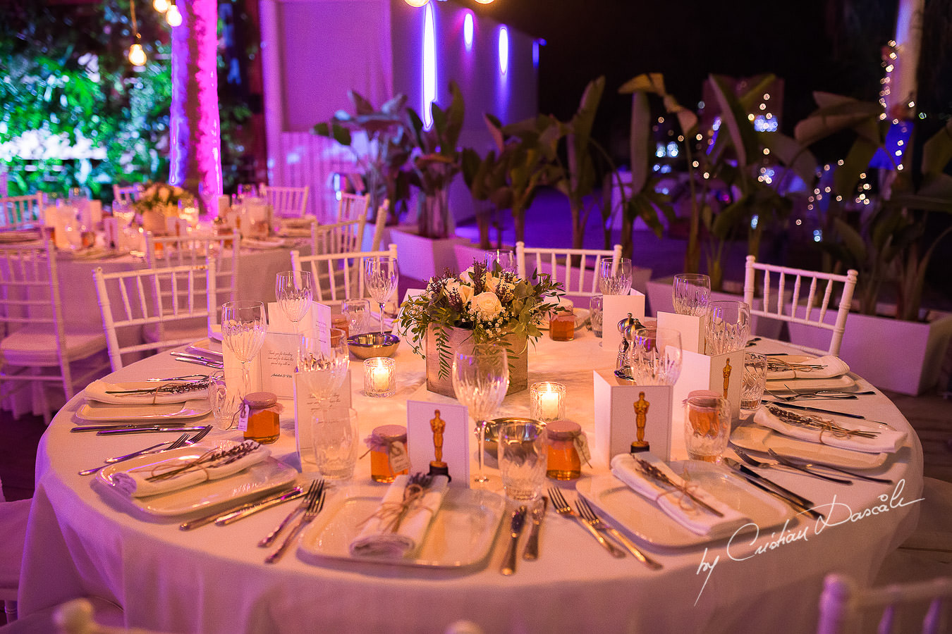 Wedding details by night captured during a wedding photography at the Lighthouse Limassol, by Cyprus Photographer Cristian Dascalu.