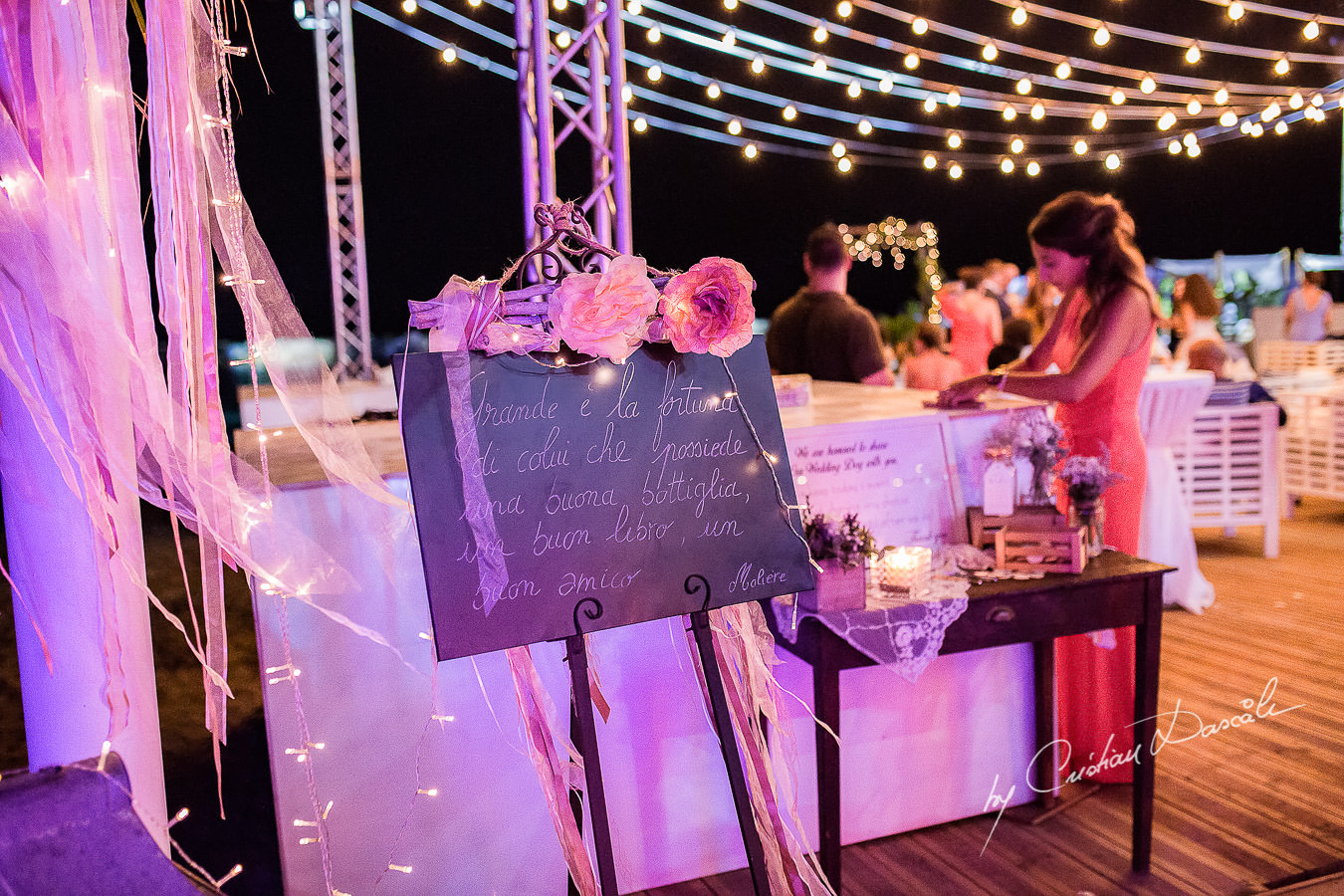 Wedding details by night captured during a wedding photography at the Lighthouse Limassol, by Cyprus Photographer Cristian Dascalu.