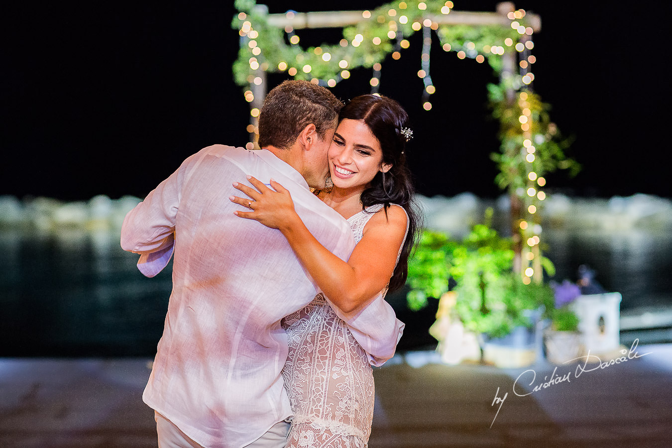 The first dance of the bride and groom captured during a wedding photography at the Lighthouse Limassol, by Cyprus Photographer Cristian Dascalu.