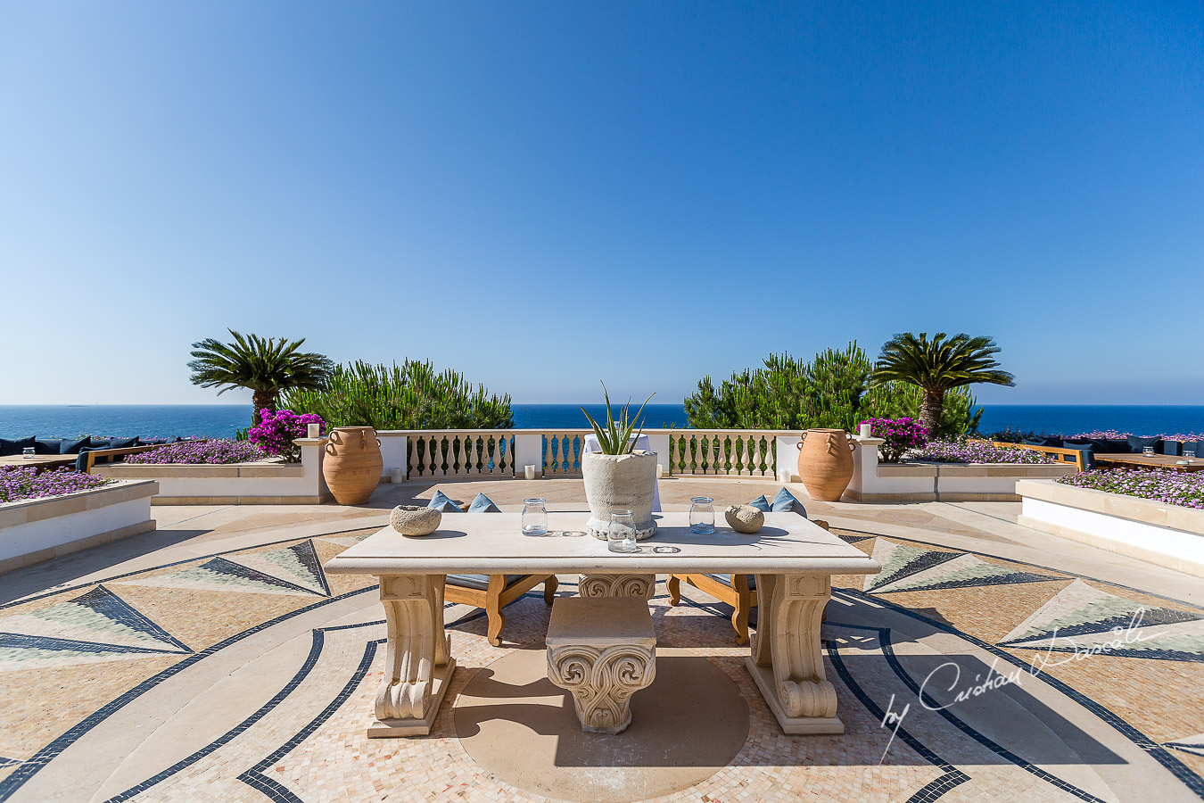 The terrace of the beautiful Anassa Hotel photographed by Cyprus Photographer Cristian Dascalu.