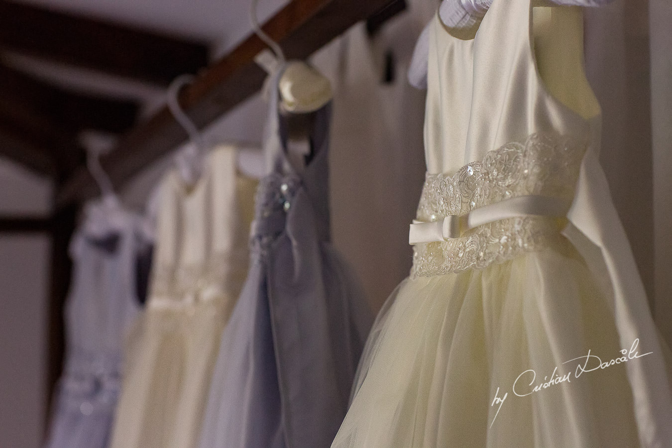 Wedding dresses captured at a Vasilias Nikoklis Inn Wedding in Paphos. Cyprus Wedding Photography by Cristian Dascalu.