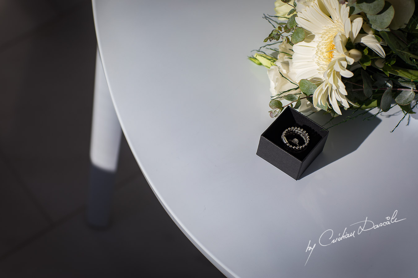 Wedding rings photographed by Cyprus Photographer Cristian Dascalu during a beautiful wedding at Cap St. George in Paphos.