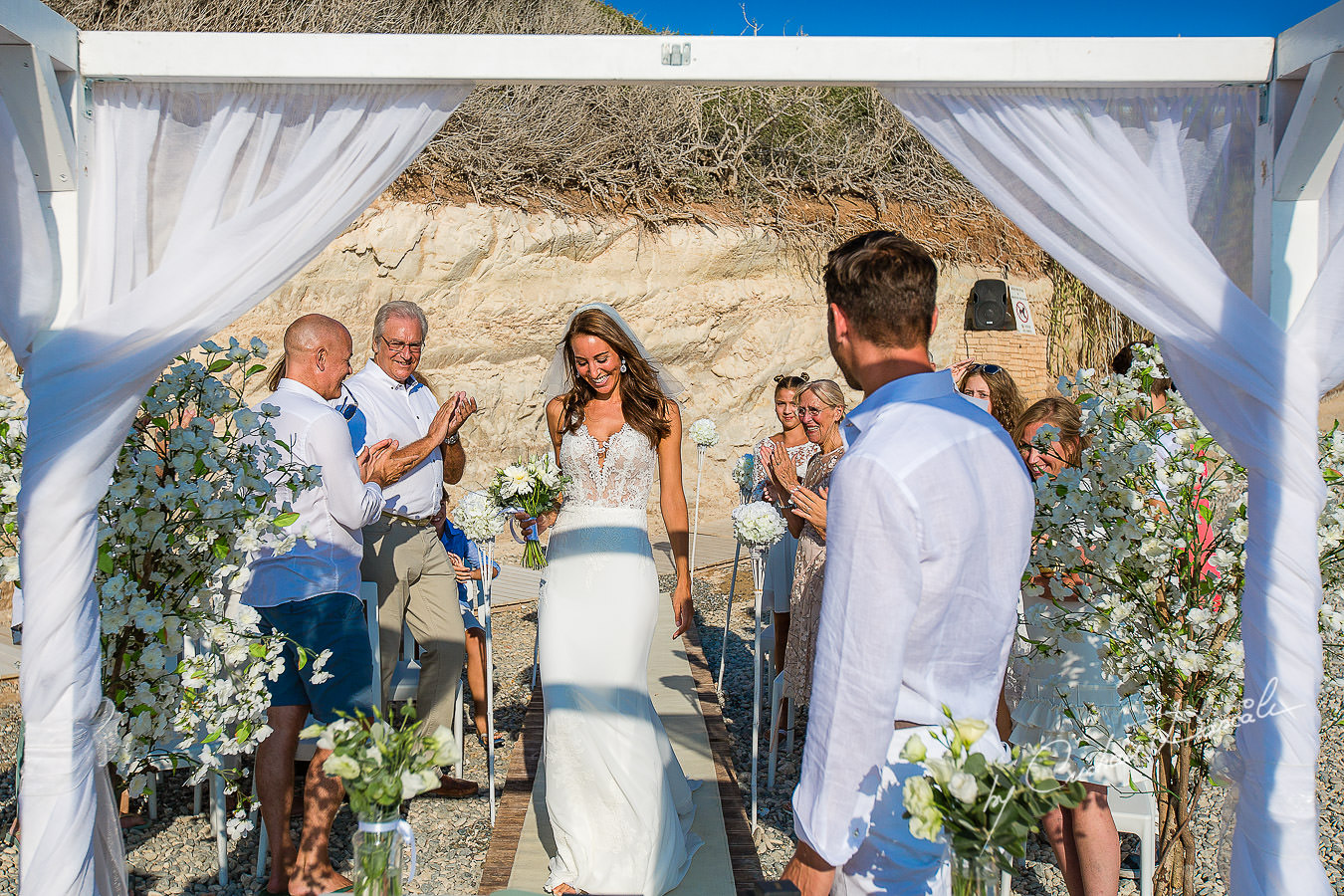 Bride arrival photographed by Cyprus Photographer Cristian Dascalu during a beautiful wedding at Cap St. George in Paphos.