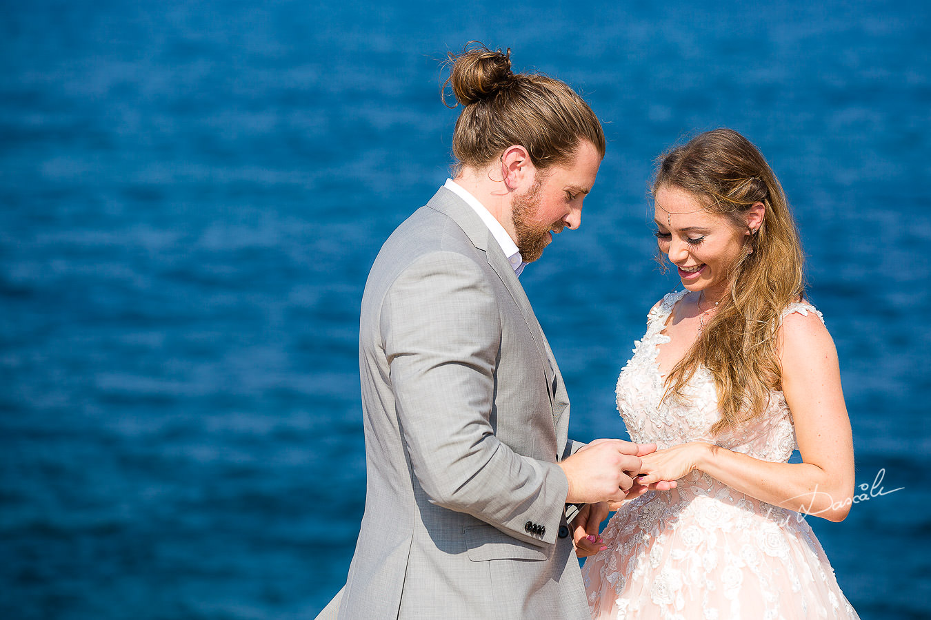 The bride and groom changing rings, moments captured at a Shamanic Wedding Ceremony by Cyprus Wedding Photographer Cristian Dascalu.