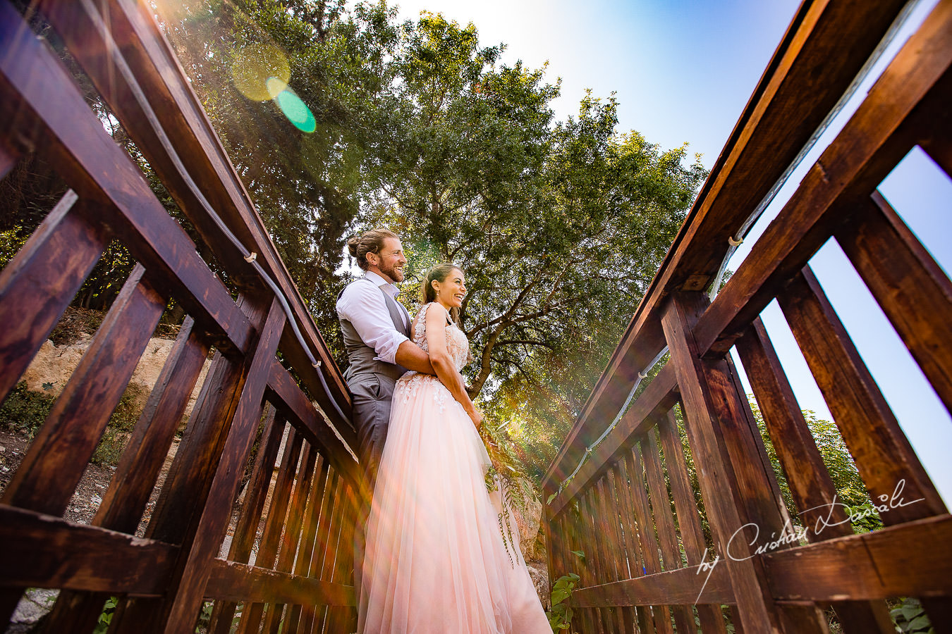 Bride and groom posing on a bride, moments captured at a Shamanic Wedding Ceremony by Cyprus Wedding Photographer Cristian Dascalu.