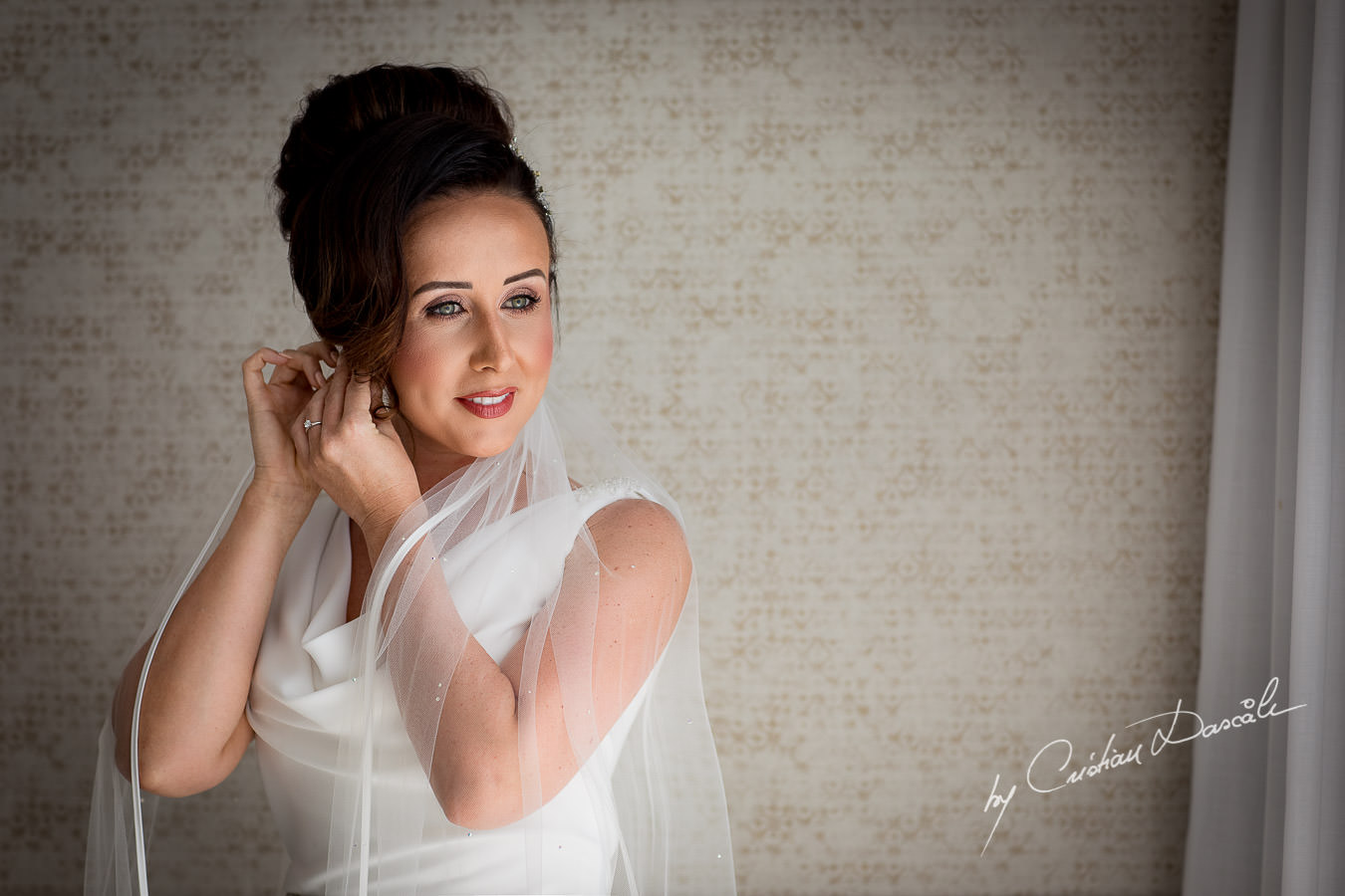 Stunning bridal portrait captured by Cristian Dascalu during an elegant Aphrodite Hills Wedding in Cyprus.