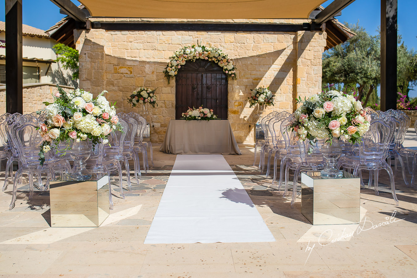 Lovely wedding setup captured by Cristian Dascalu during an elegant Aphrodite Hills Wedding in Cyprus.